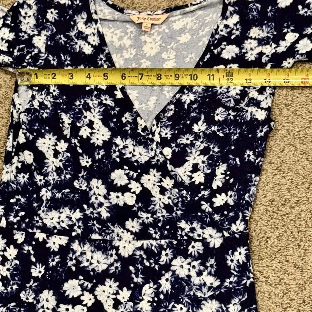 Juicy Couture Small Dark Floral Faux Wrap Midi Dress Boho Chic Romantic Ruffle - Image 7