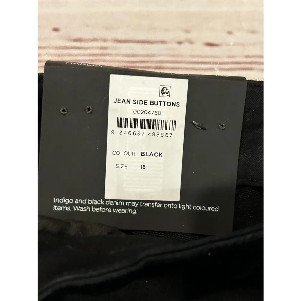 Chic Denim Harley Midrise Skinny Jeans in Black Side and Front Buttons Plus 18 - Image 3