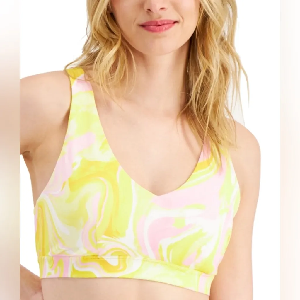 ID Ideology Women's Watercolor Whirl Low Impact Sports Bra Yellow - Image 3