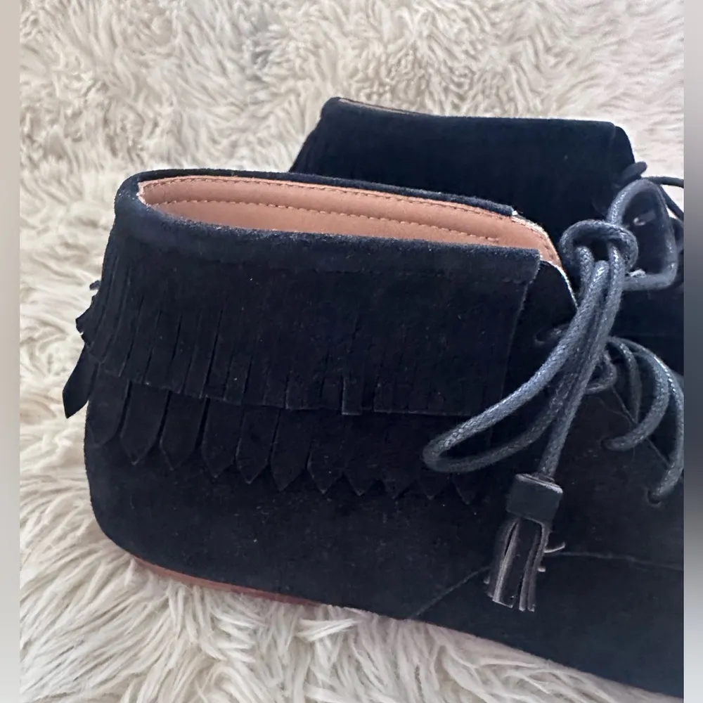 Ulla Johnson Adelaide Black Suede Lace Up Fringe Moccasin Booties Size 35 - Image 6