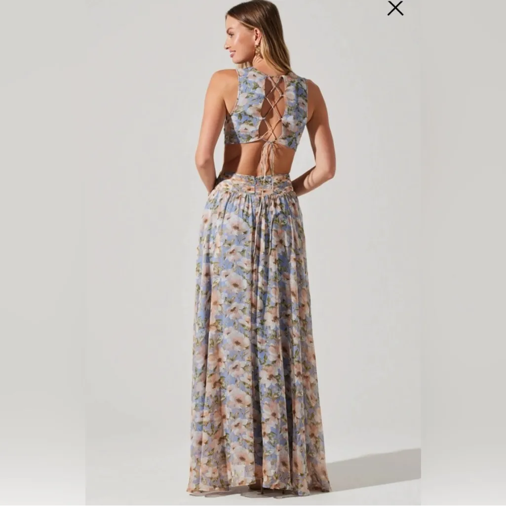 NEW ASTR Noya Floral Ruffle Maxi Slit‎ Dress Size Medium Revolve - Image 2