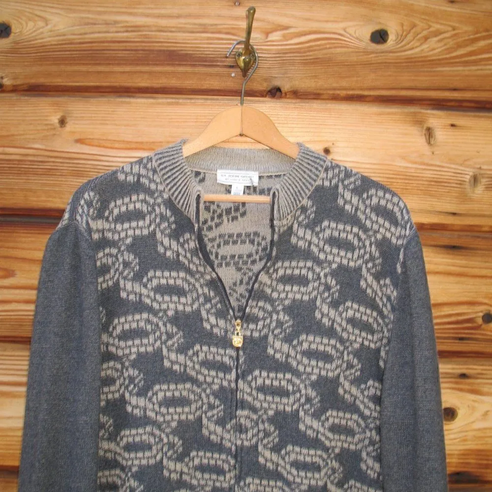 St John Zipper Front Wool Blend Cardigan - Image 3