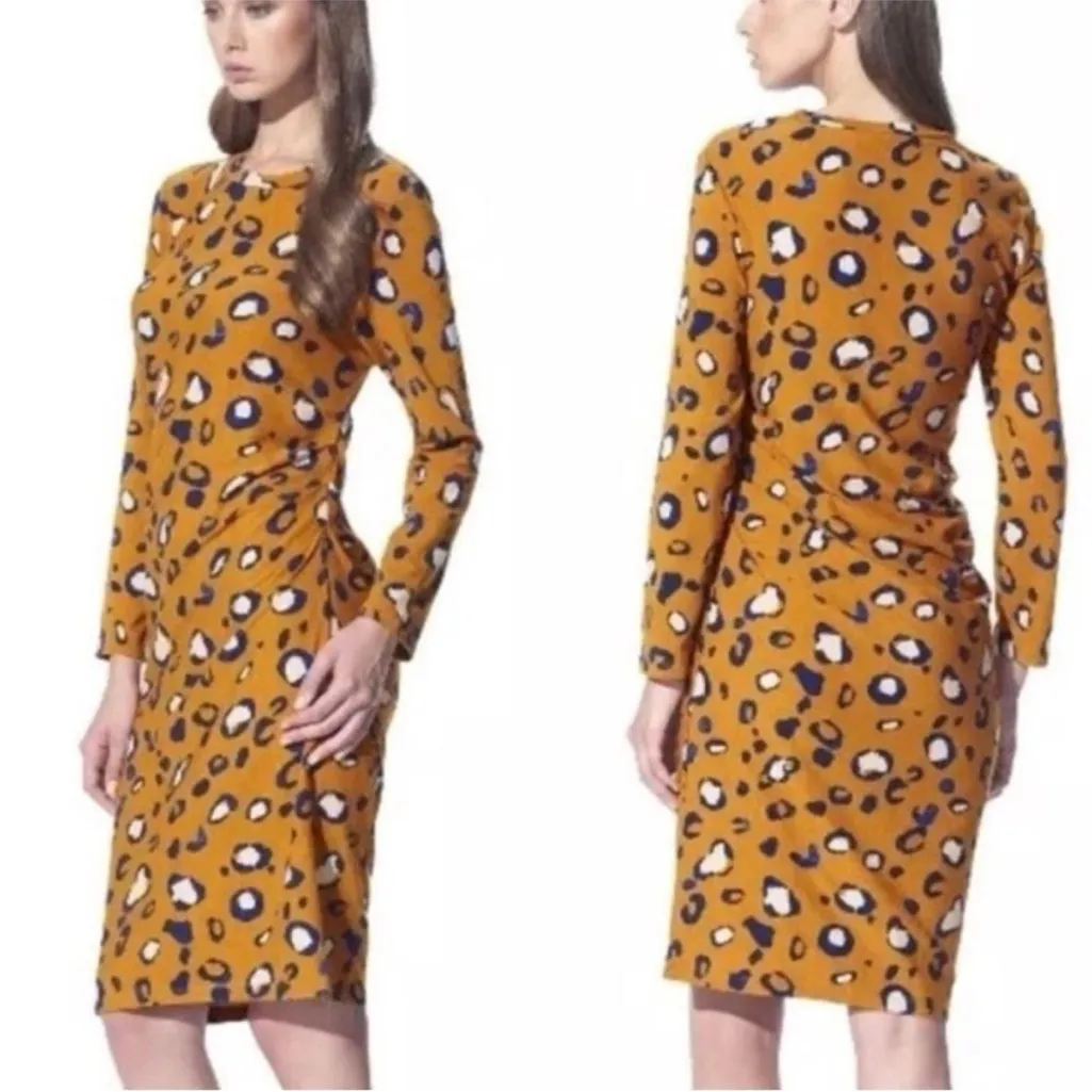 3.1‎ Phillip Lim x Target Long Sleeve Ruched Cheetah Print Knee Length Dress XL Orange - Image 2