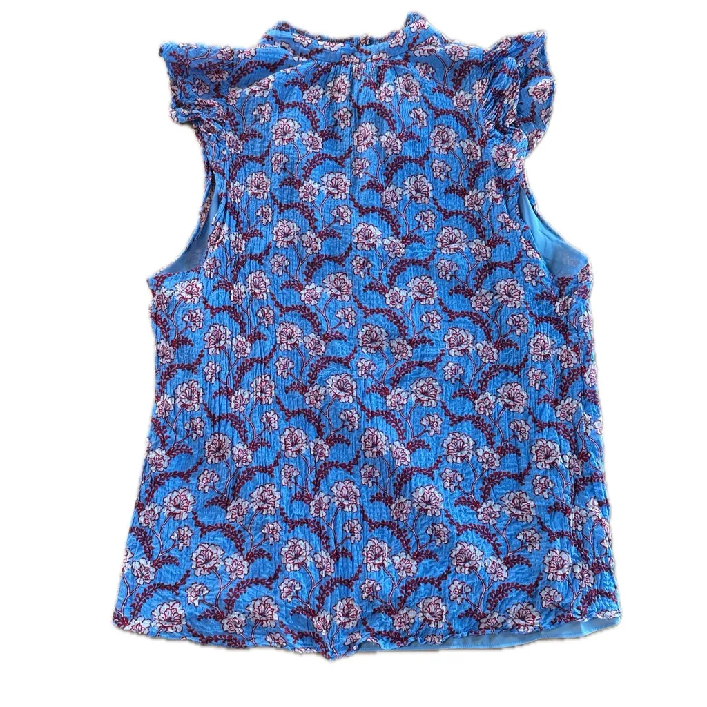A.L.C Blue Foley Silk Blend High Neck Floral Top Blouse Blue & Red Multi Size 10 - Image 3