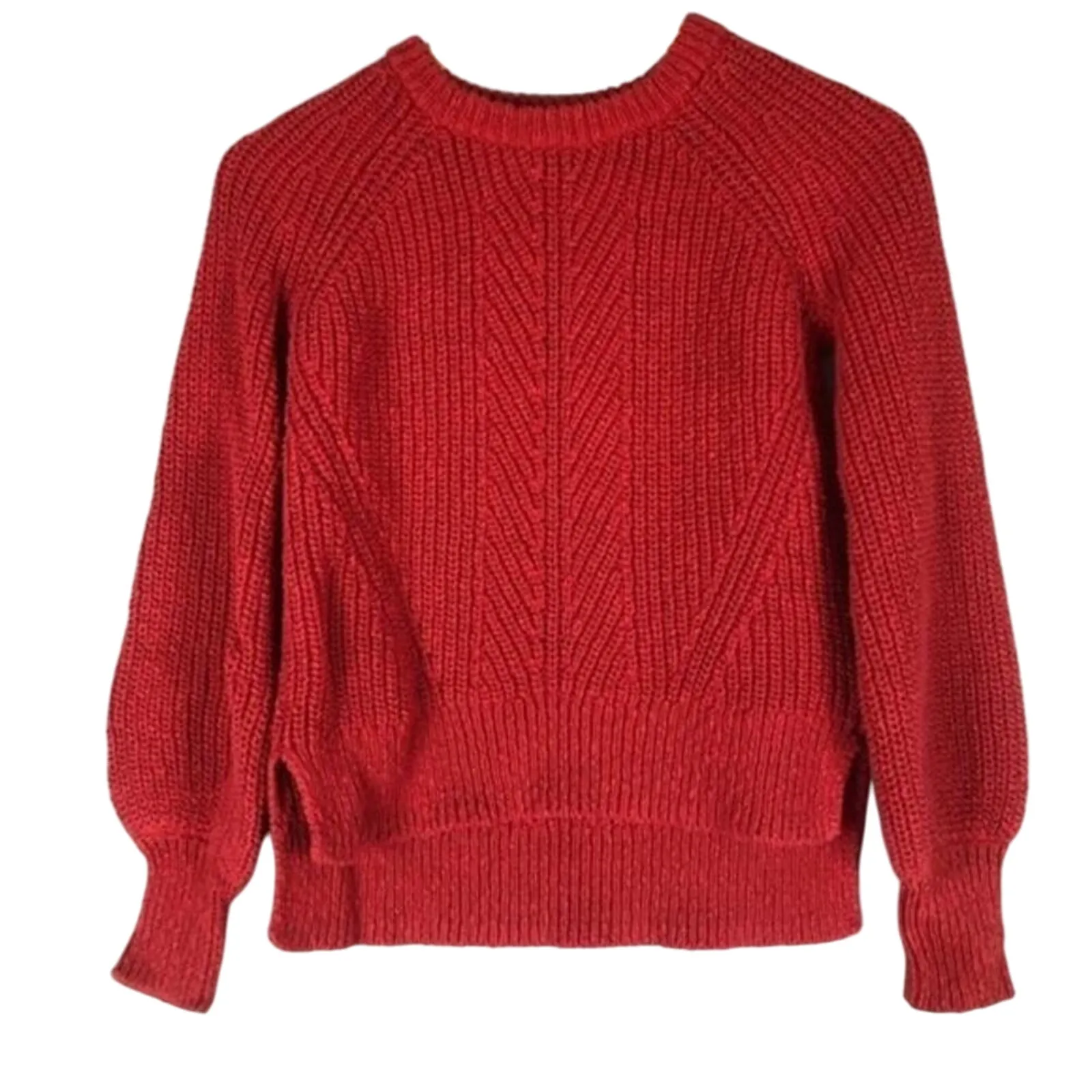 Madewell Balloon Sleeve Sweater Womens XXS Cozy Red 100% Cotton Knit Preppy - Image 2