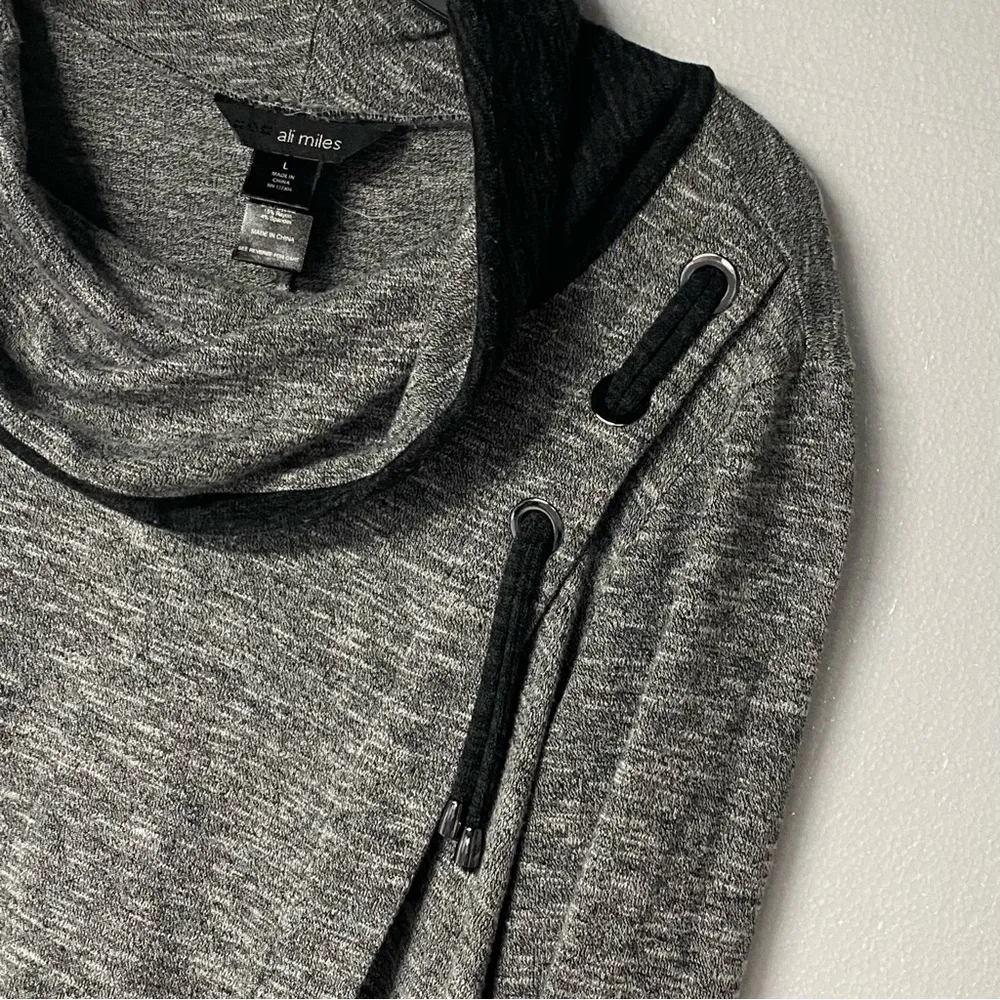 Ali Miles Tunic Shirt Women L Gray Cowl Neck Lagenlook Stretch Flowy Rayon Blend Black Size L - Image 3