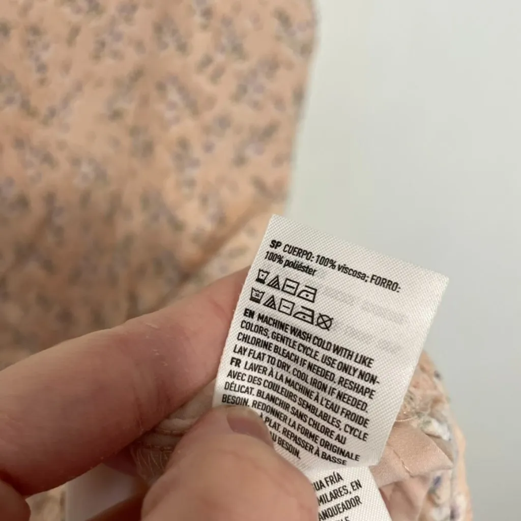 AMERICAN EAGLE Scoop Neck Mini Slip Dress Light Baby Pink Ditsy Floral Cutout M - Image 11