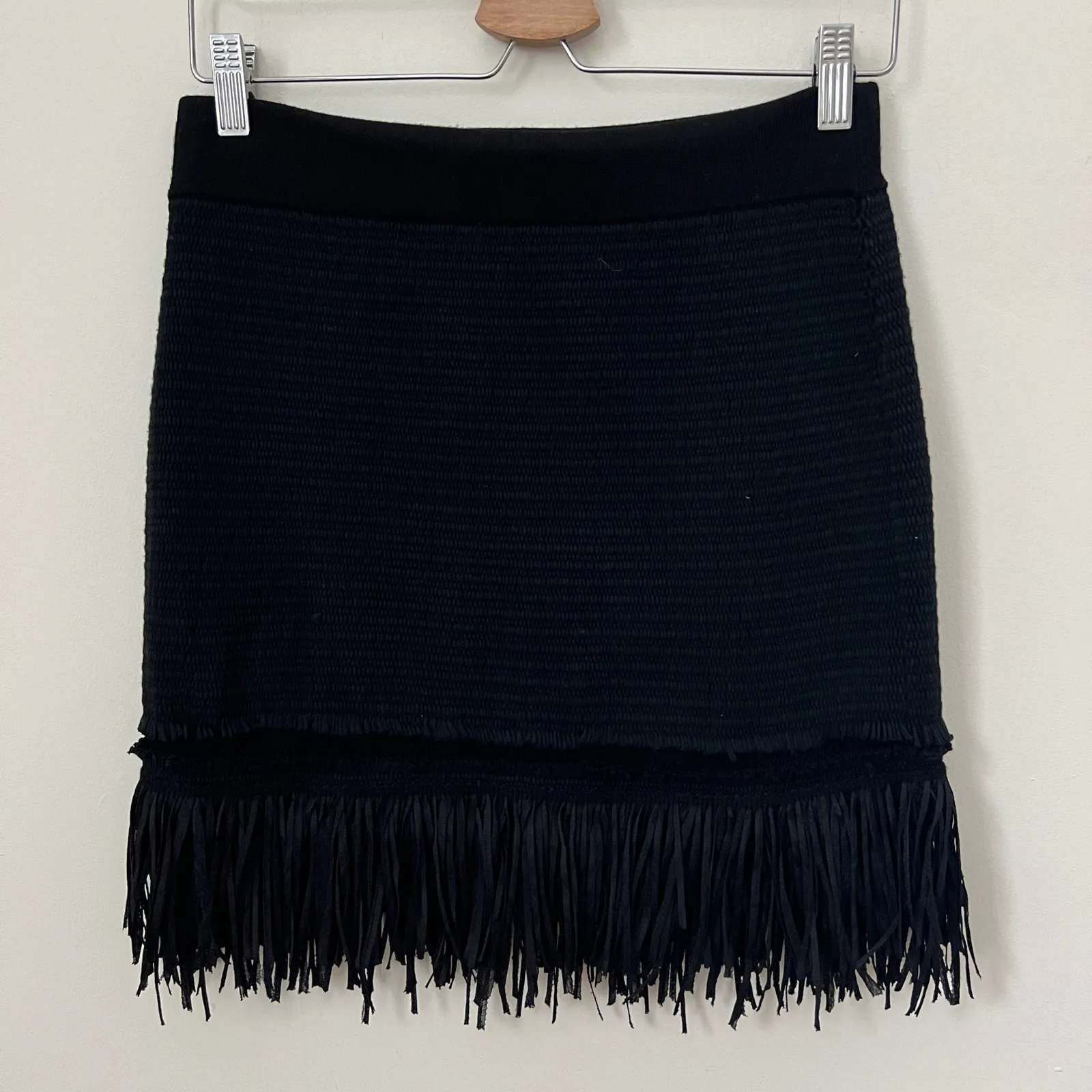 CLUB MONACO Fredrikah Fringe Knit  Sweater Skirt In Black Size S - Image 4