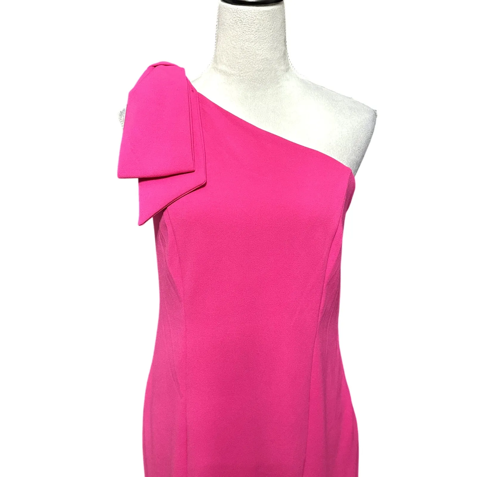 Marina Crepe Sheath Dress Asymmetric Neck Bow Shoulder Sleeveless Pink W 8 NWOT - Image 3