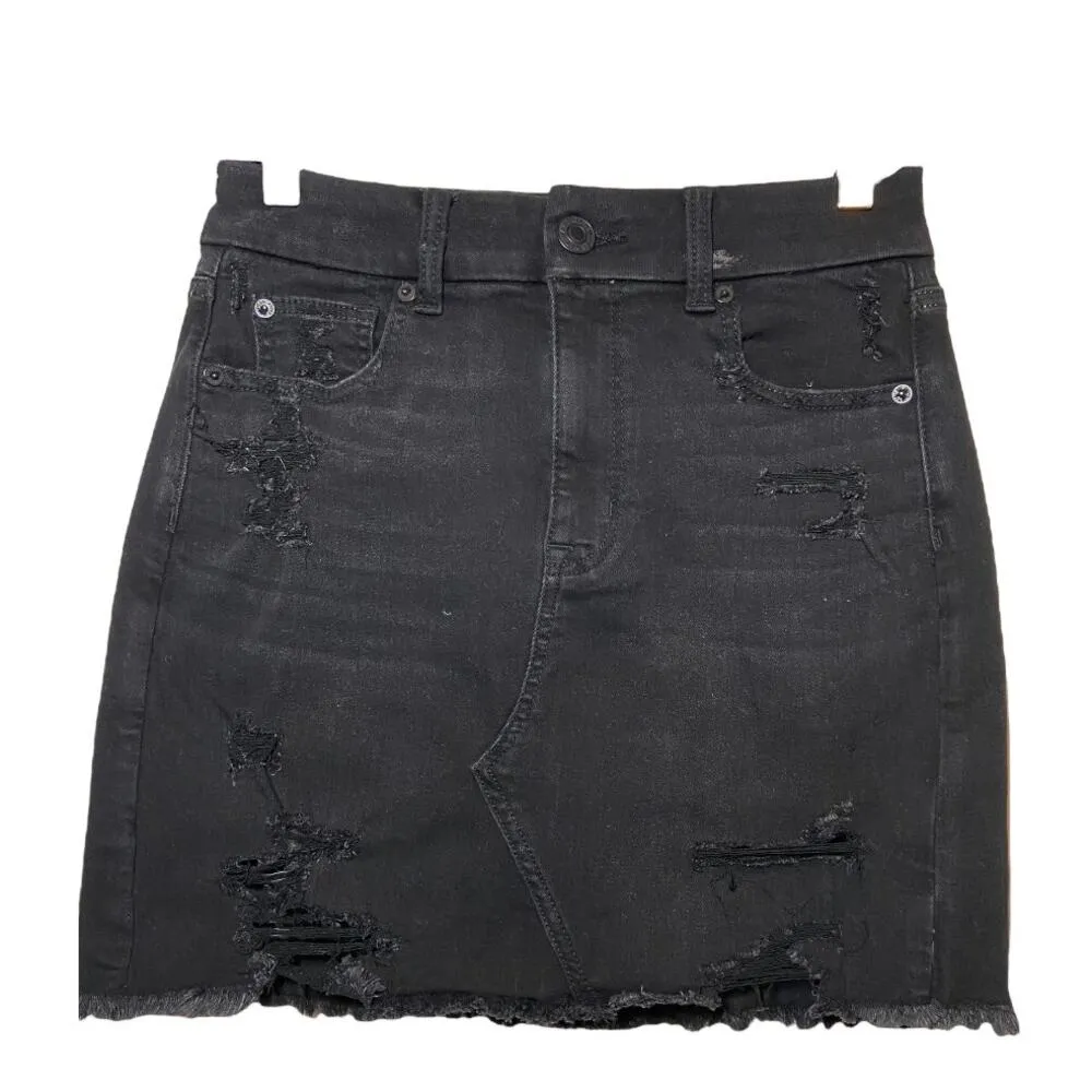 American Eagle Curvy Hi-Rise Mini Skirt Next Level Stretch Distressed Black 4 - Image 2