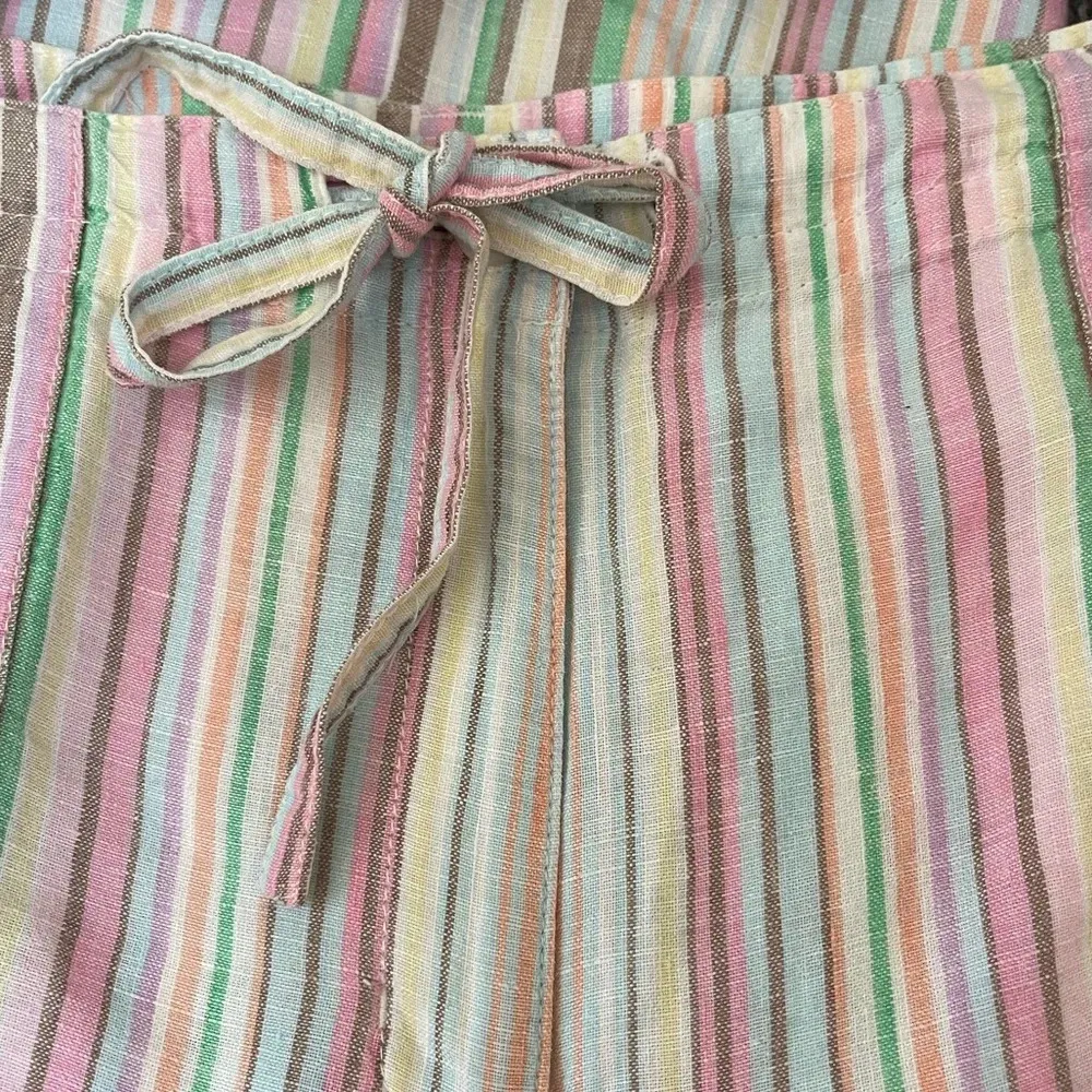 Women’s Talbots Petites striped multi-color 100% linen cropped wide leg, Size 12 - Image 3
