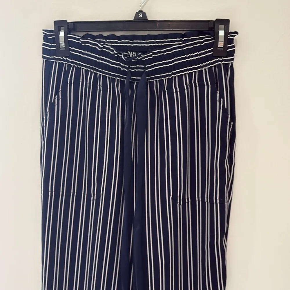 Zara blue and white stripe drawstring pants - Image 2
