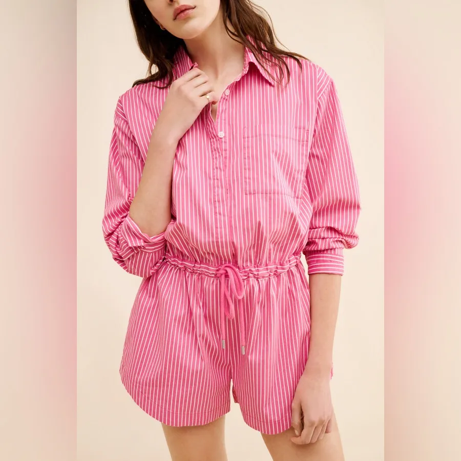 Pistola Pink and White Striped Romper Cotton Blend Small Valentine’s Day - Image 2