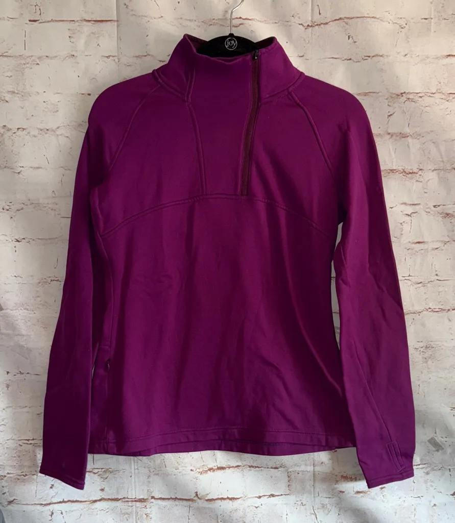 Title Nine Asymmetrical Quarter Zip Purple Fleece S small mock neck thumbholes - Image 1