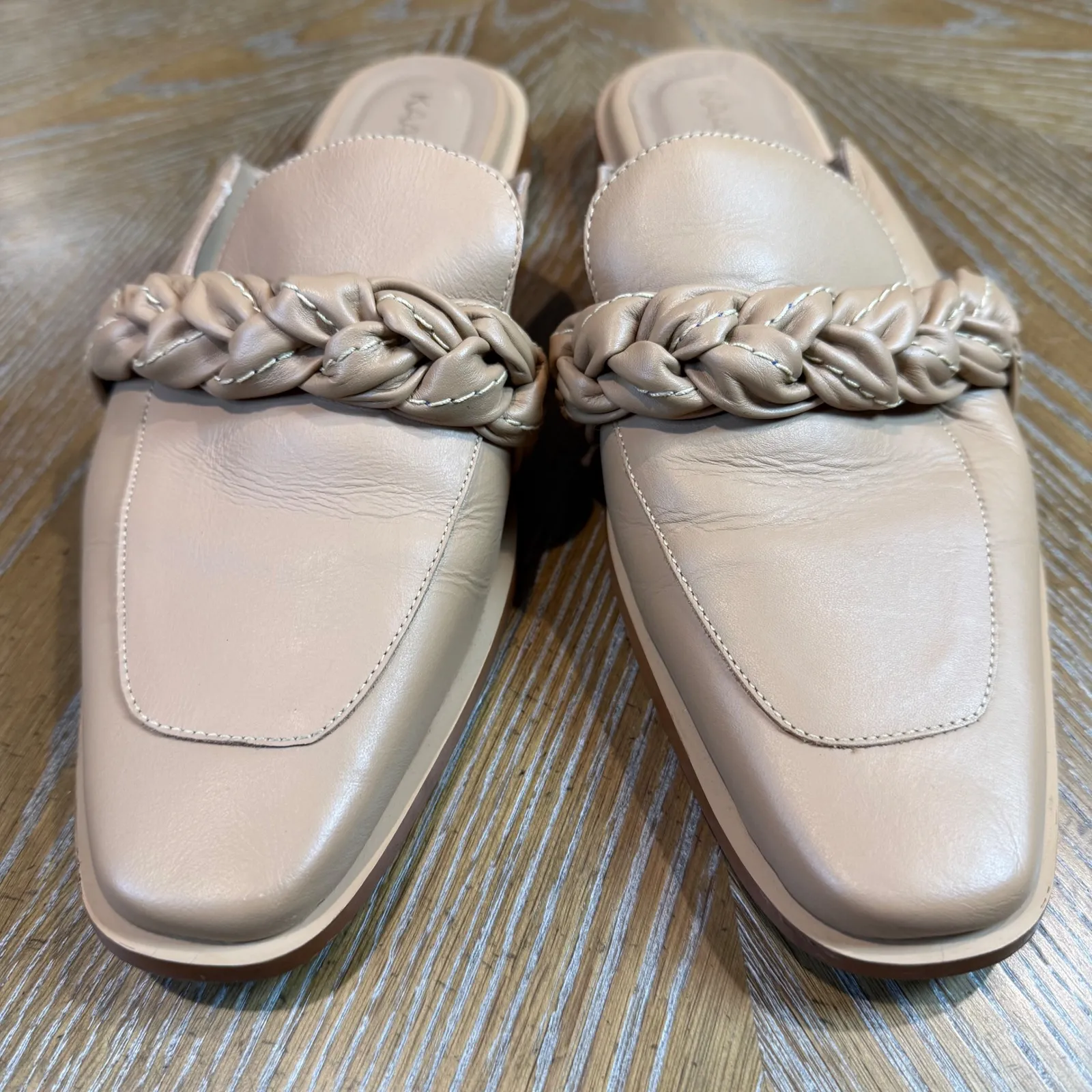 KAANAS Poltava Square Toe Mules Clogs‎ Braided Nude Tan Size 10 - Image 3