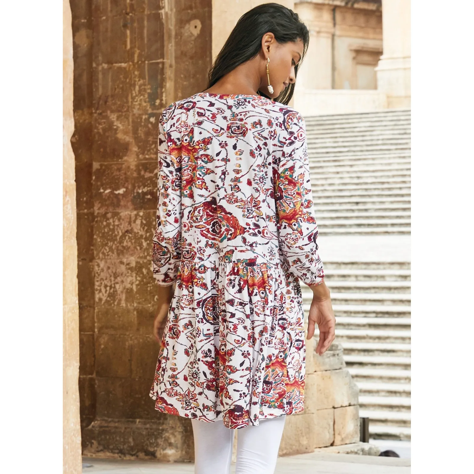 Peruvian Connection Goa Tunic in Pearl Sz XS Dress Floral Colorful Boho Festival - Image 12