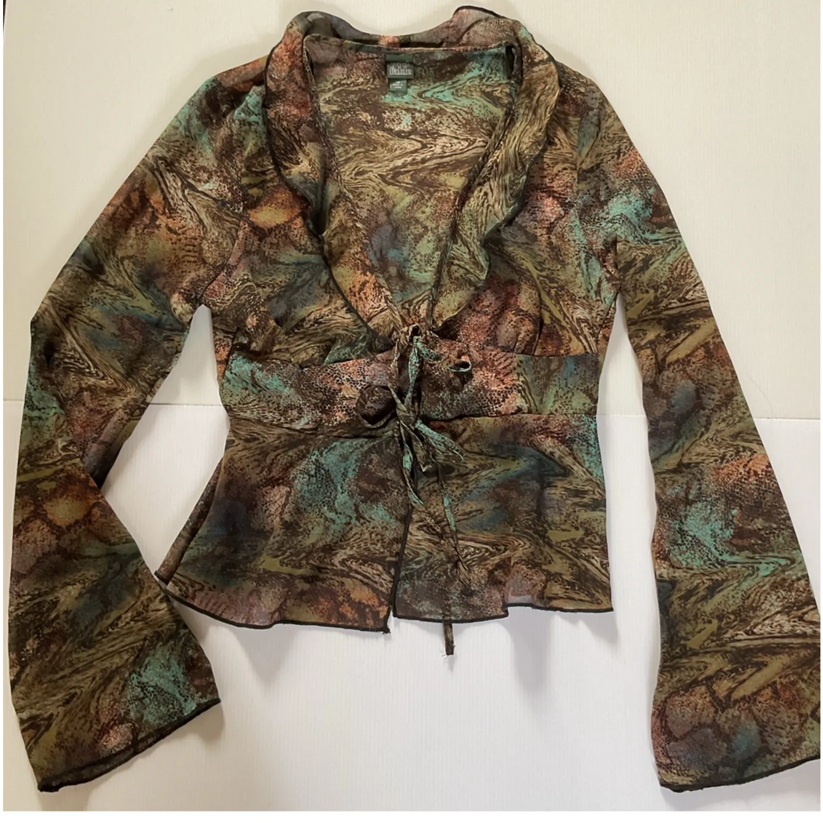 Wild Fable Boho Sheer Mesh Tie-Front Long Sleeve Blouse XS - Image 3