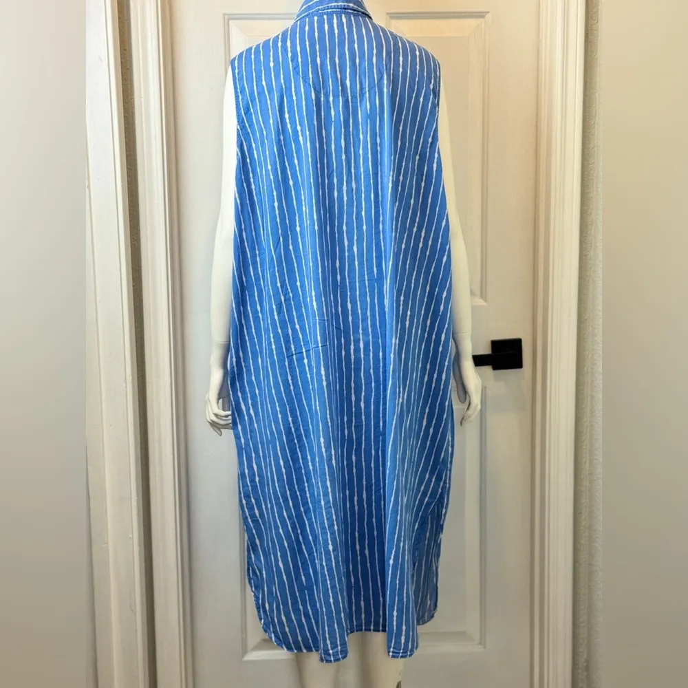 Lauren Ralph Lauren Cotton Blend Sleeveless Blue White Stripe Dress F4 - Image 2