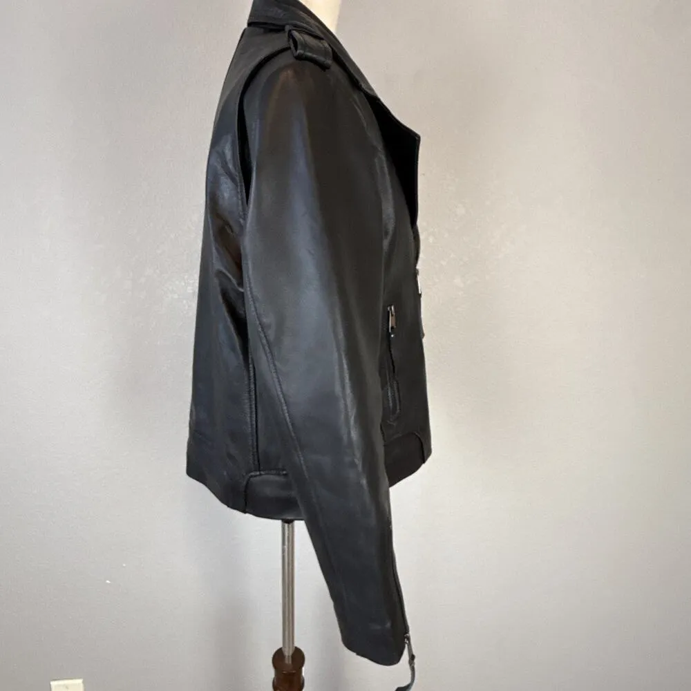 LeatherCult Womens Black Napa Leather Zip Moto Jacket Size XL EU 42 Insulated - Image 9