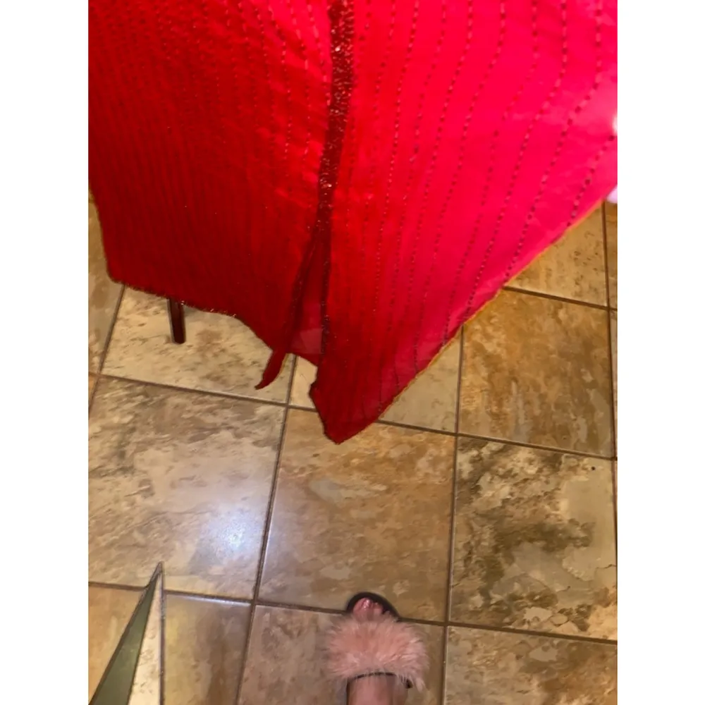 Women's Vintage STENAY Red Long Sleeve Silk Beaded Dress Size L Size L - Image 4