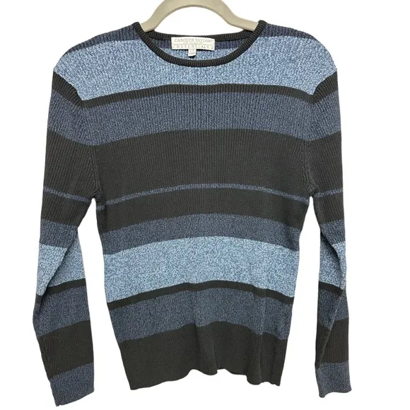 Carolyn Taylor Vintage Color Block‎ Crew Neck Sweater Blue Gray Black Size L - Image 6