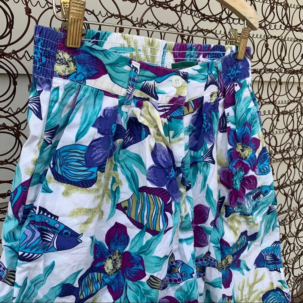 Vintage 90s culottes shorts tropical fish SMALL/MEDIUM Blue - Image 3