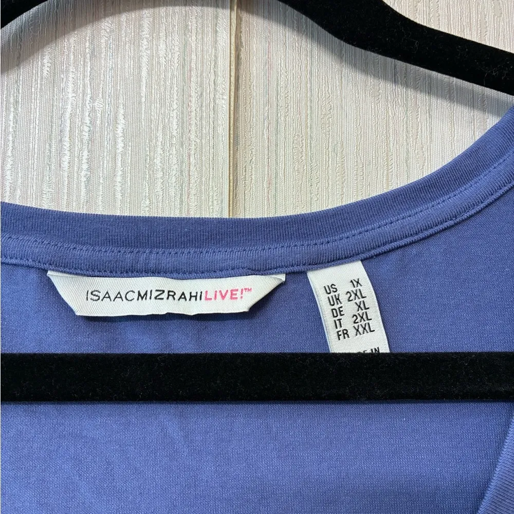 Isaac Mizrahi Live! Blue Elbow Sleeve Peplum Flounce Knit Top Plus Size 1X - Image 6