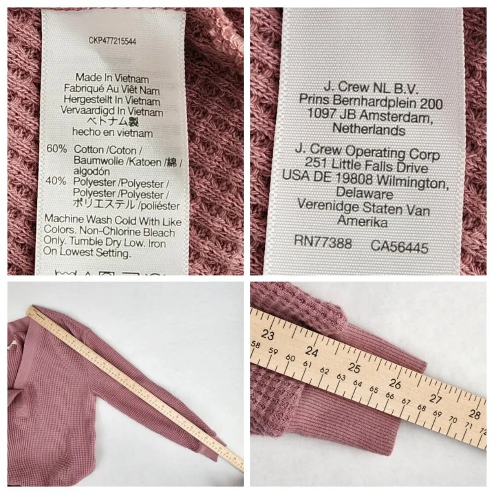 Madewell Womens Brushed Waffle V-Neck Tee Shirt Long Sleeve Size XS Pink - Image 8