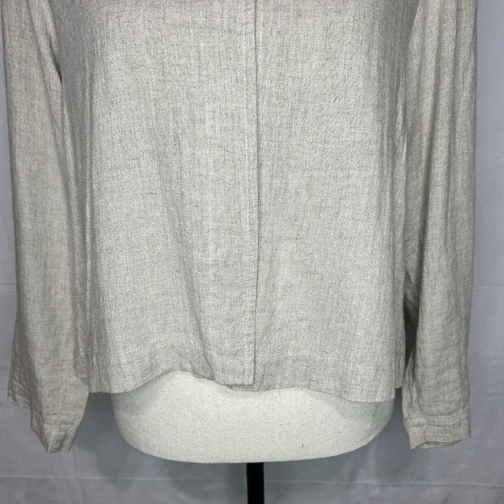 Eileen Fisher Tan One-Button Shirt Jacket Linen Rayon Blend Sz Petite Small PS - Image 3