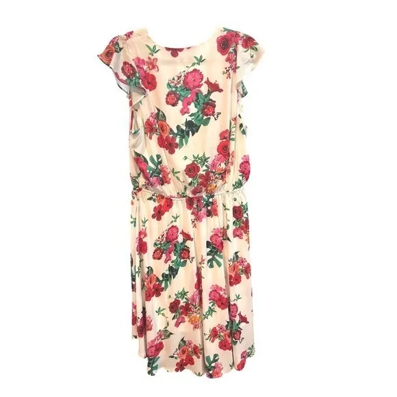 Express‎ White Pink Floral Flutter Formal Casual Dress Size Large - Image 4
