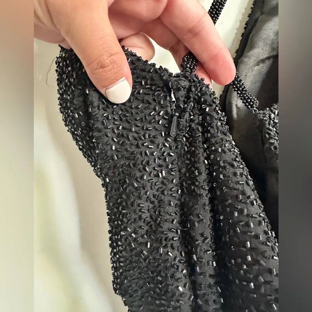 Scala black beaded gown with adjustable straps slant hemline keyhole small - Image 5