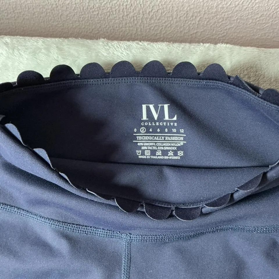 IVL Collective Navy‎ Blue Scalloped Hem High Waisted Leggings Size 2 - Image 3