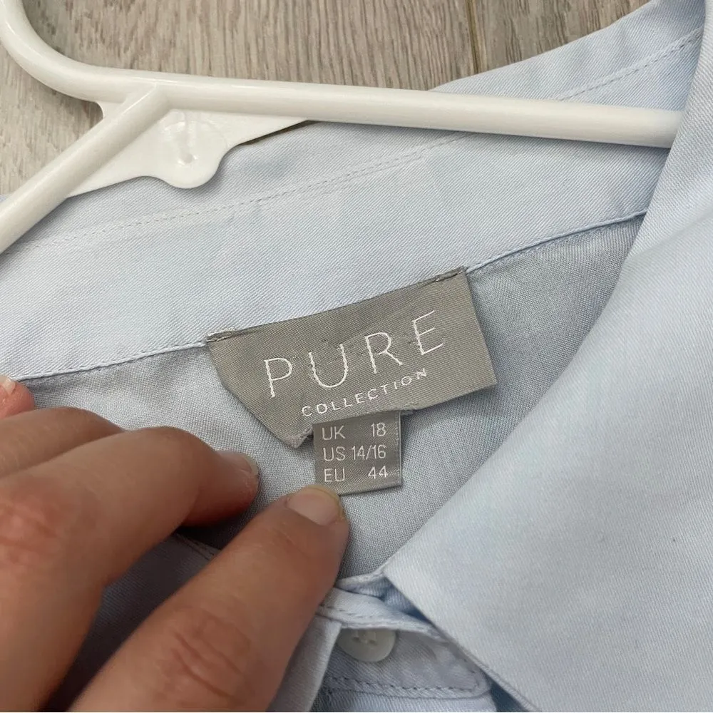 Pure Collection Lightweight Cotton Pleated Back Long Sleeve Button Up Shirt Blue Size 14 - Image 3