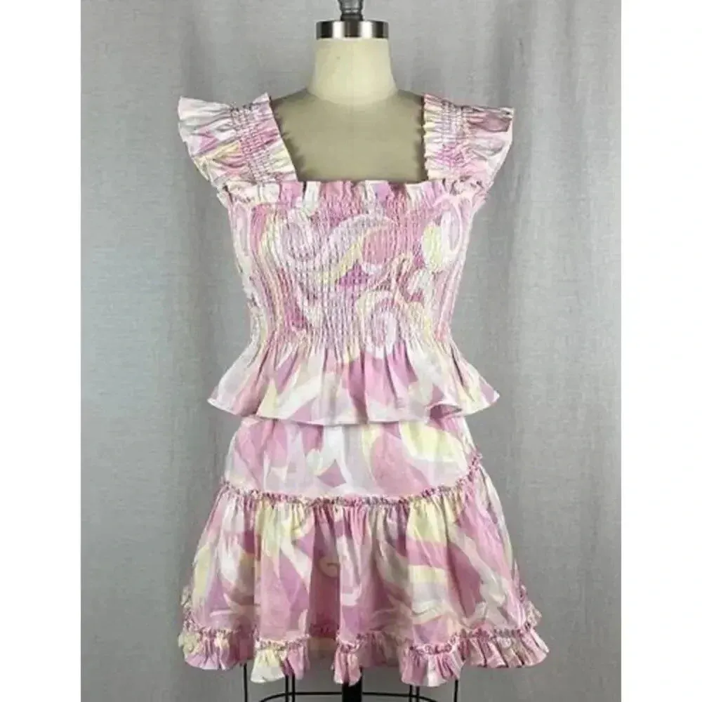 HILL HOUSE SET The Paz Nap Linen Crop Top and Skirt Candy Kaleidoscope smocked - Image 12