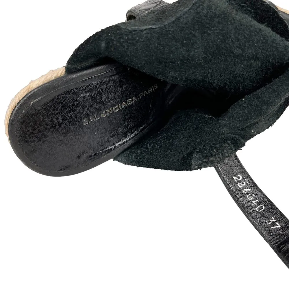 Balenciaga Paris 37 Glove Wedge Sandals Black Leather 5" Heels - Image 11
