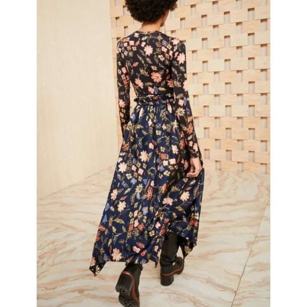 Ulla Johnson Carine Skirt Womens Size 8 Silk Handkerchief Hem Skirt Black Floral - Image 2