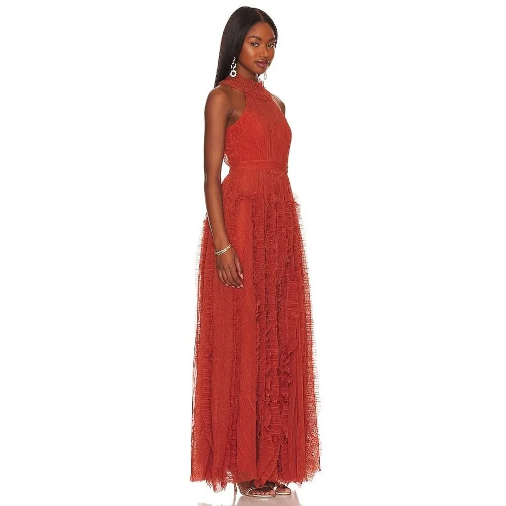 NWT BCBG MaxAzria Marvyn in Cinnamon Stick Tulle Halter Evening Gown Dress 14 - Image 2