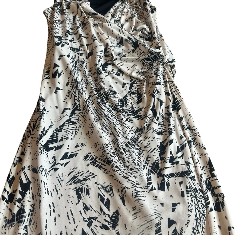 Robert Rodriguez Lydia Draped Dress Black White Print Stretch Size Large Women's - Image 12