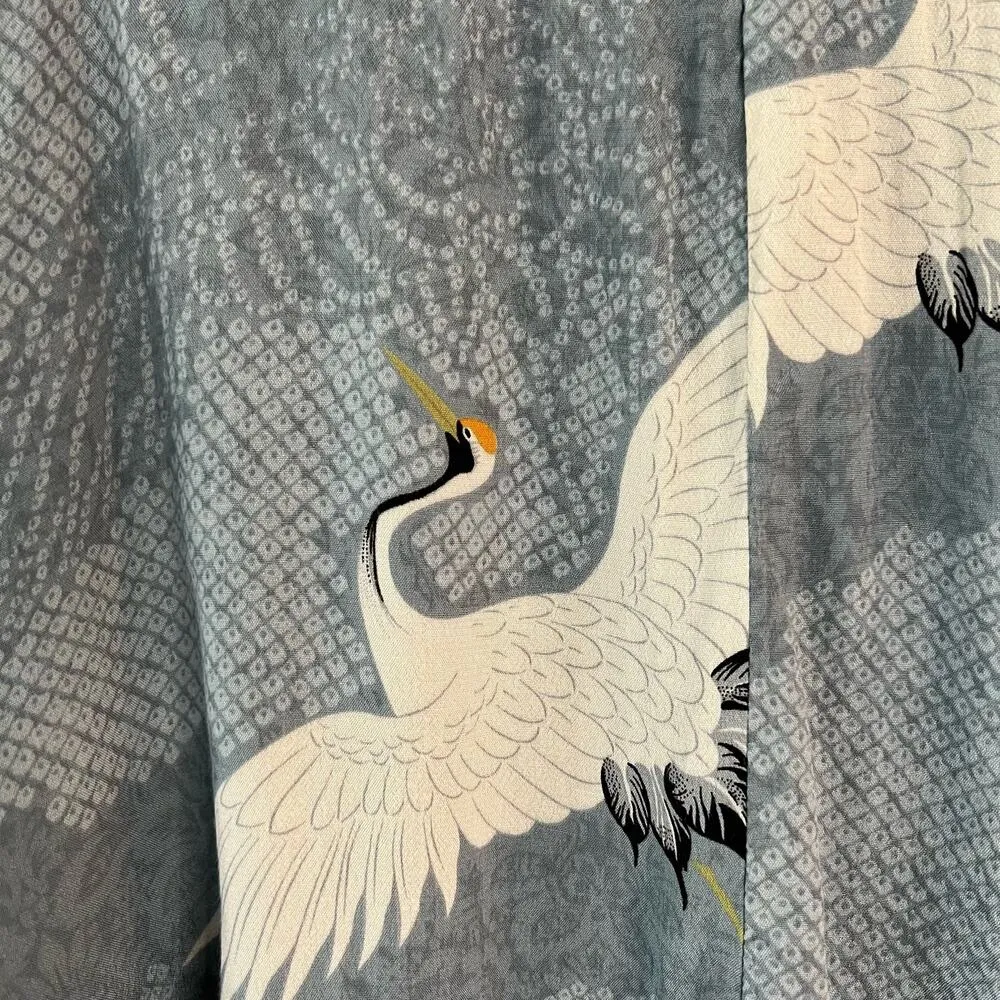 ZARA Basic Shorts Women’s Size SmallCrane Birds Ruffle Layers Blue Wide Zipper - Image 7