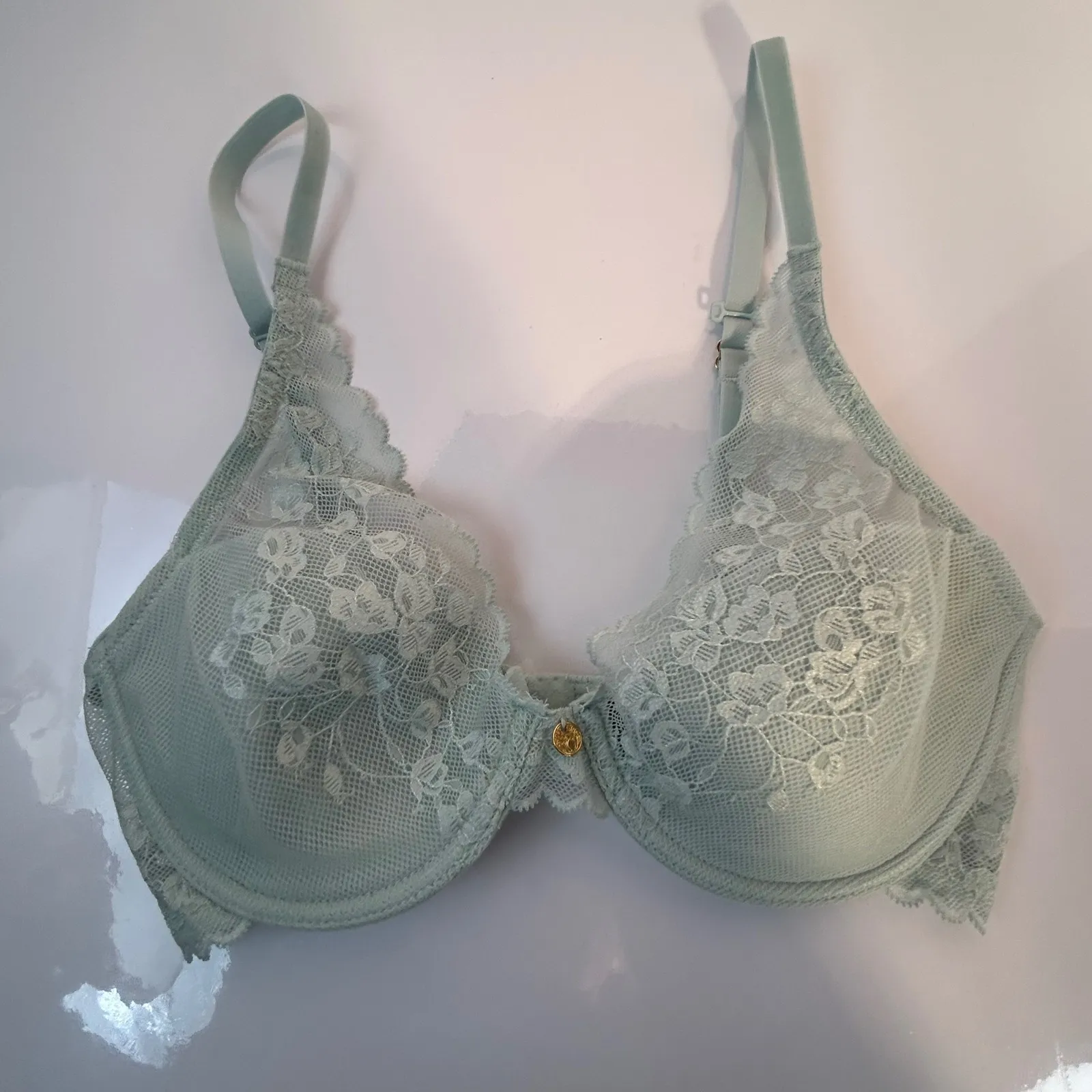 Natori Sage Green Lace Trim Underwire Balconette Bra 32C - Image 6