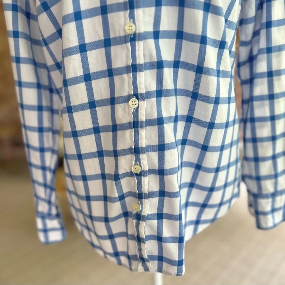 J. Crew Factory Top Shirt Plaid Flannel Blue White XS Preppy Casual Work - Image 6