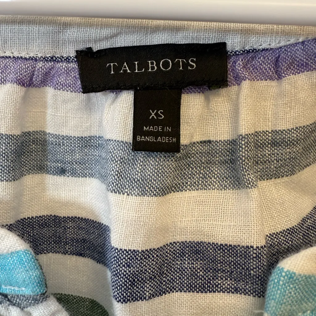 Talbots 100% Linen Split Neck Popover Top Rockport Stripe Women’s Size XS - Image 9
