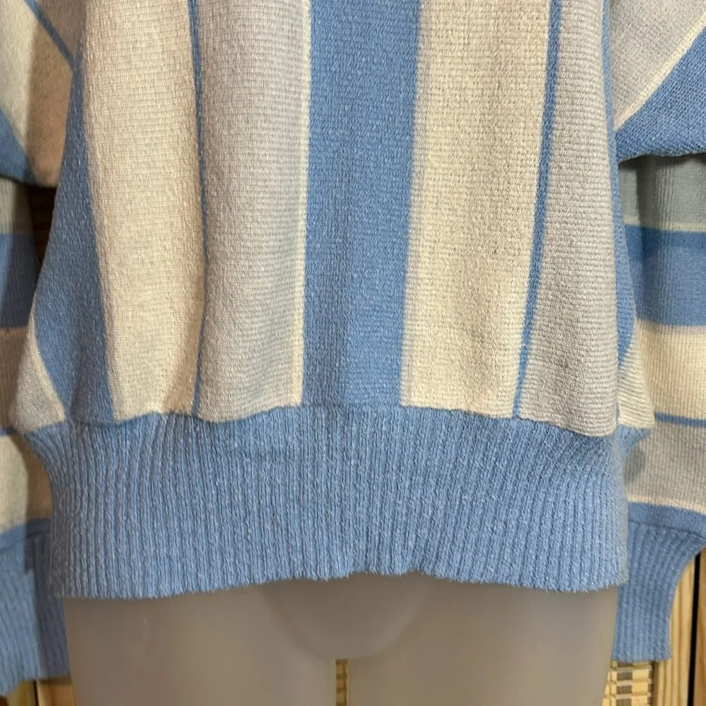VEB Berliner Strickmoden Vintage 1970s German Blue White Striped Cropped Sweater - Image 3