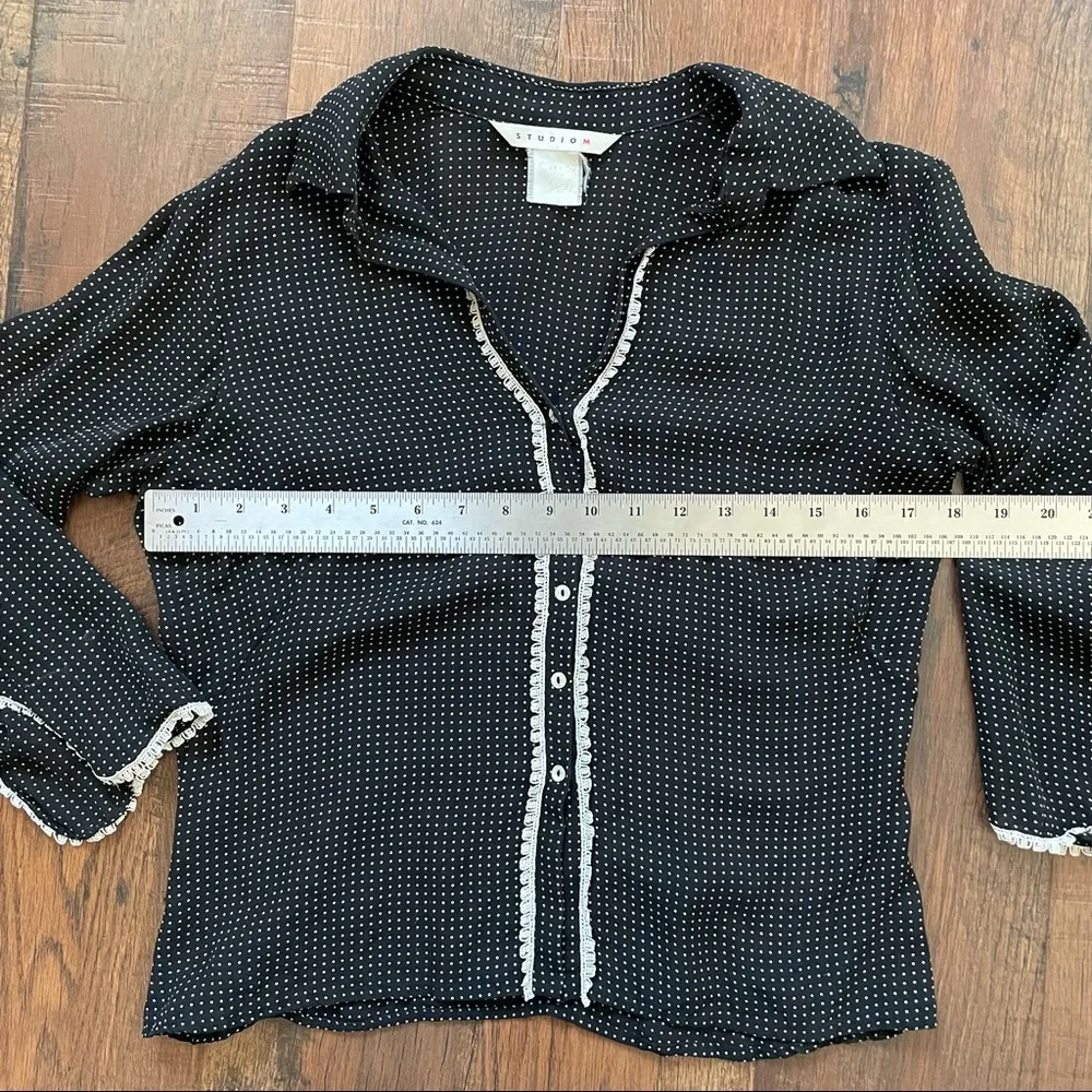 STUDIO M by MAX STUDIO black/ecru/tan silk top - Image 6