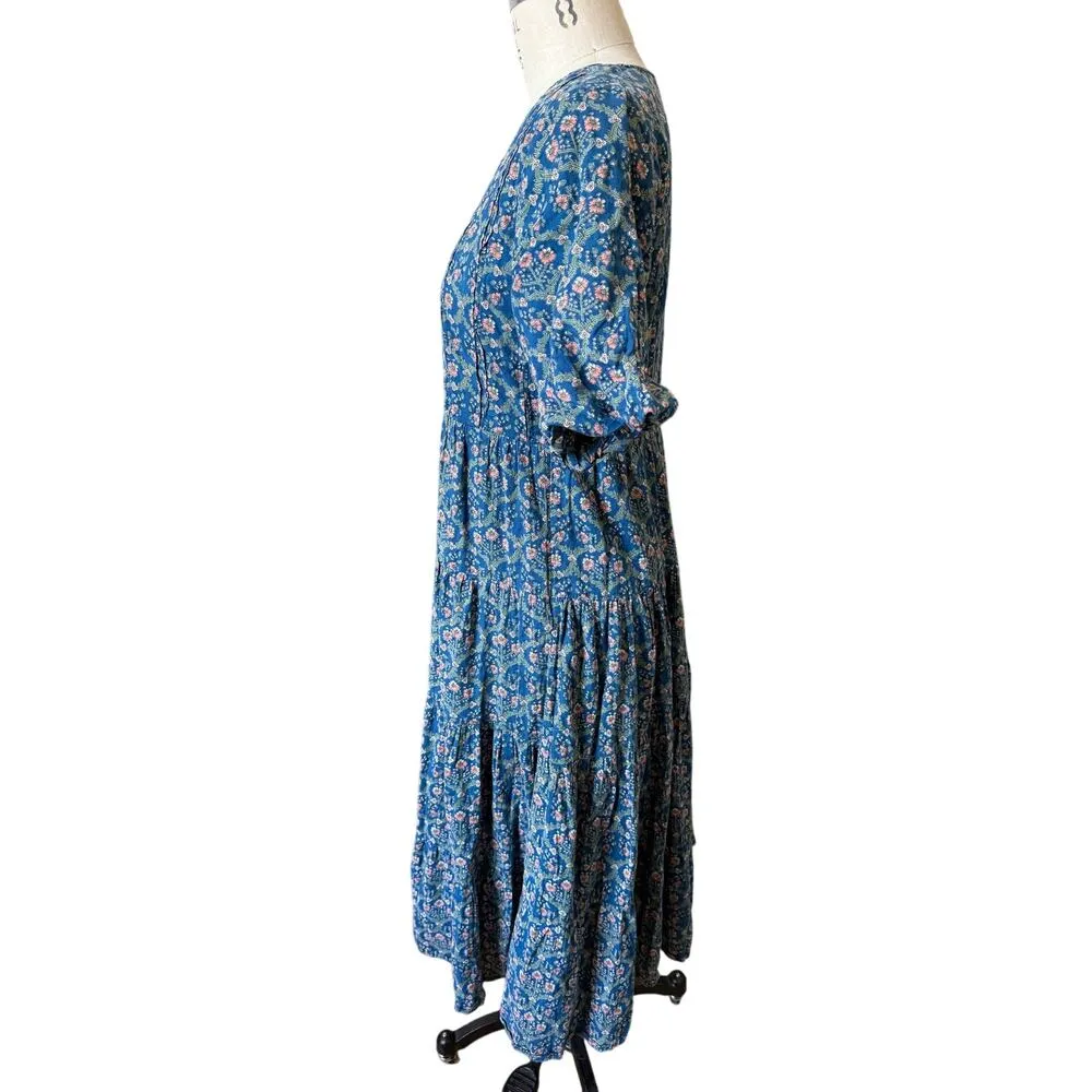 Roller Rabbit Hampton Mabel Midi Cotton Dress Floral Blue Size Small - Image 4