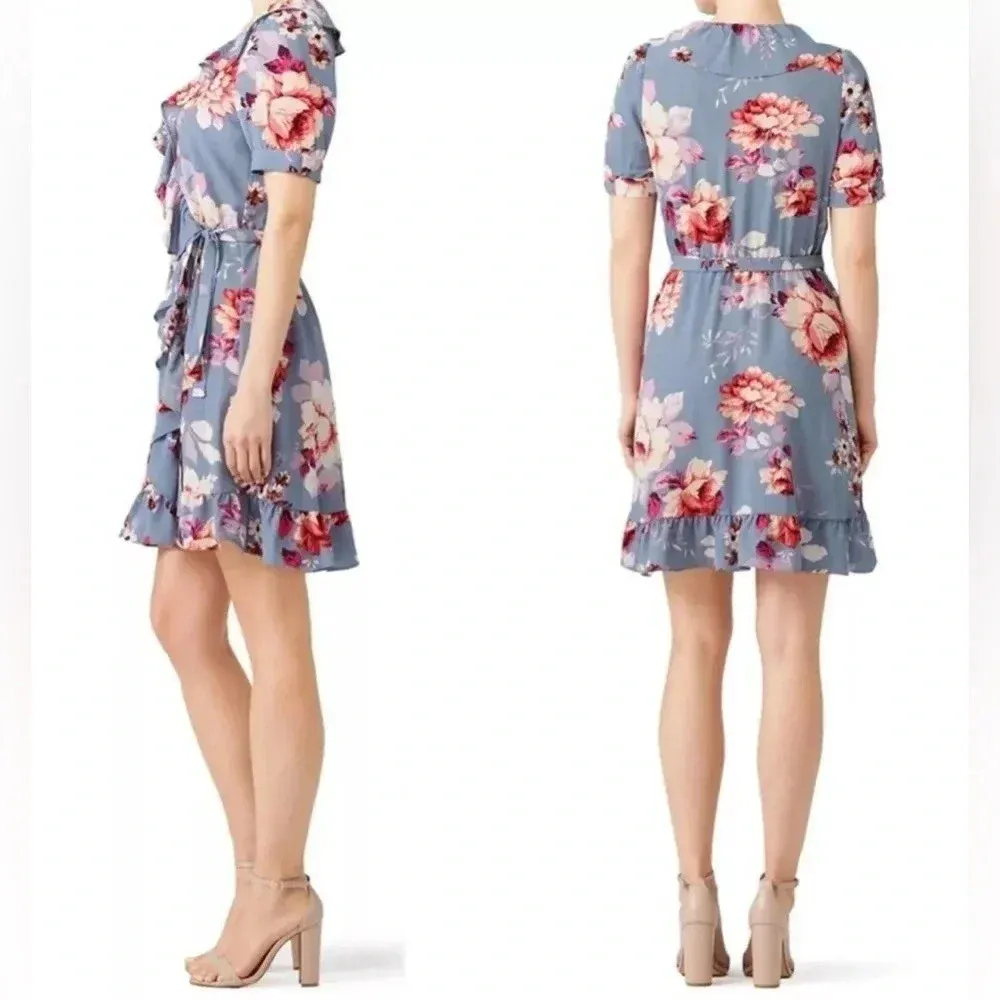 JILL JILL STUART Blue Floral Ruffled Wrap Dress Women’s Size XL NWT - Image 9