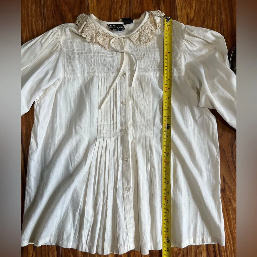 St. Tropez White Cotton Blouse Size M - Image 7