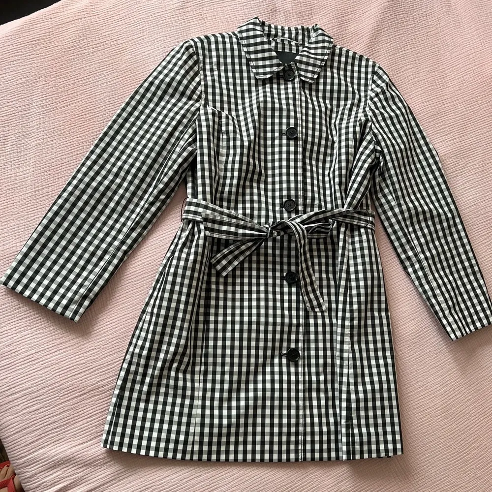 Women’s Talbots Petite Black & White Gingham Belted Mac Coat Like New sz 12P - Image 3