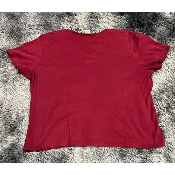 L.L. Bean L Top Tee Women's Red‎ Solid Stretch V - Image 2