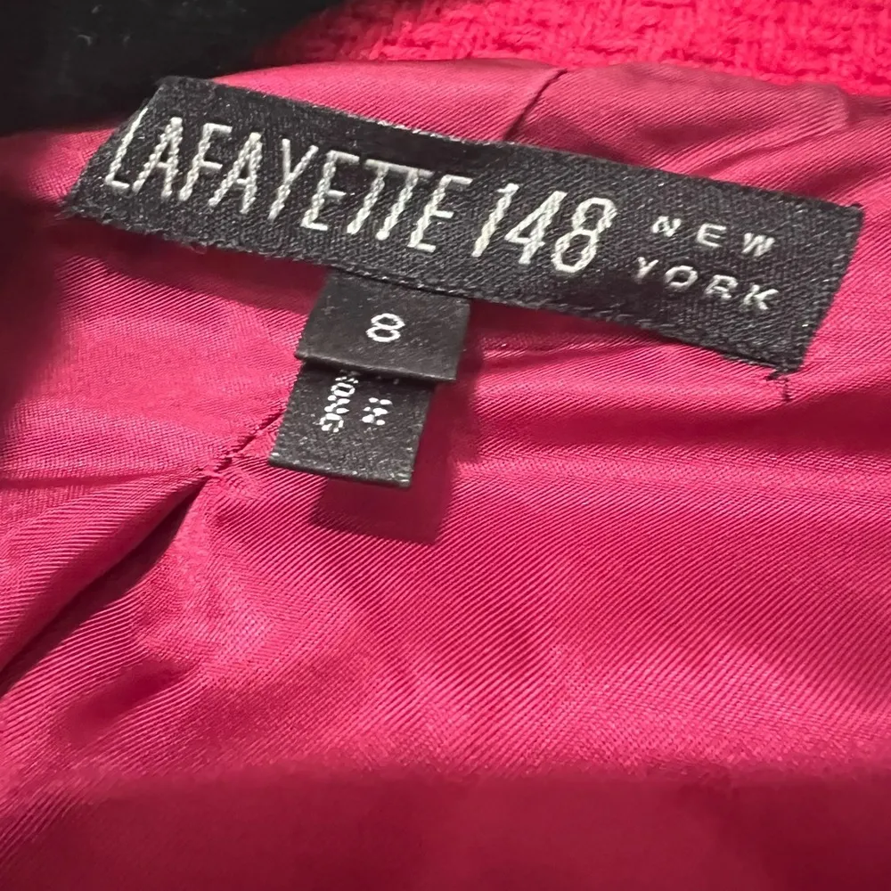 LAFAYETTE 148 Tweed Wool Pink Fuchsia Suit Buttoned Single Lapel Blazer Sz 8 - Image 4